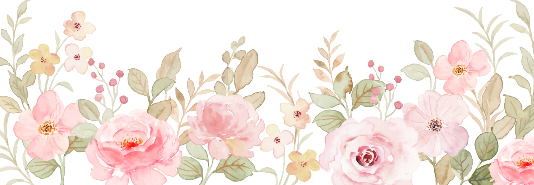 Watercolor pink rose flower border